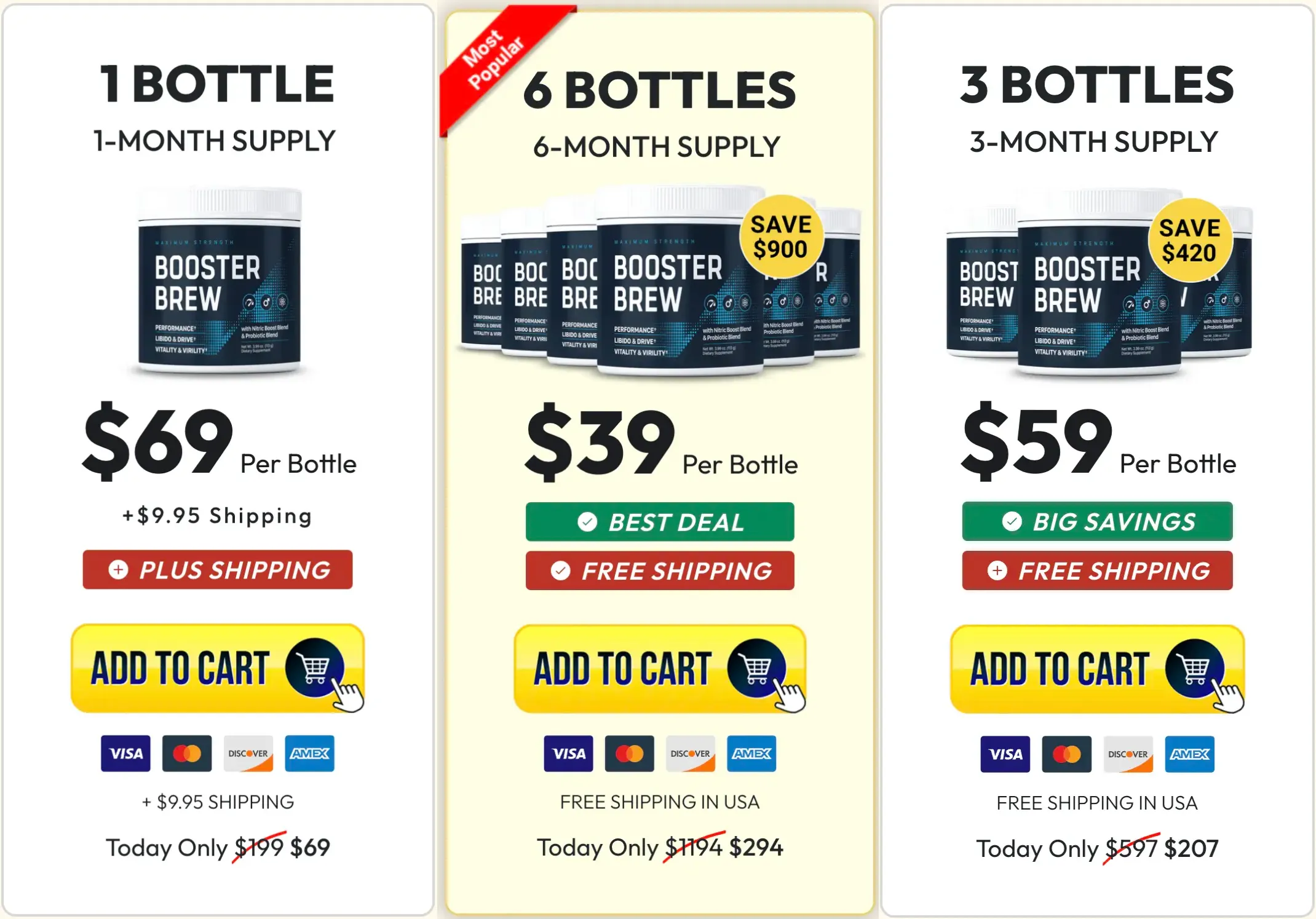Booster Brew Pricing — 1, 3 or 6 Bottle Packages